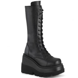 Demonia SHAKER-72 Black Platform Knee High Wedge Boots