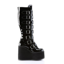 Demonia SWING-815 Black Patent Platform Knee High Boots