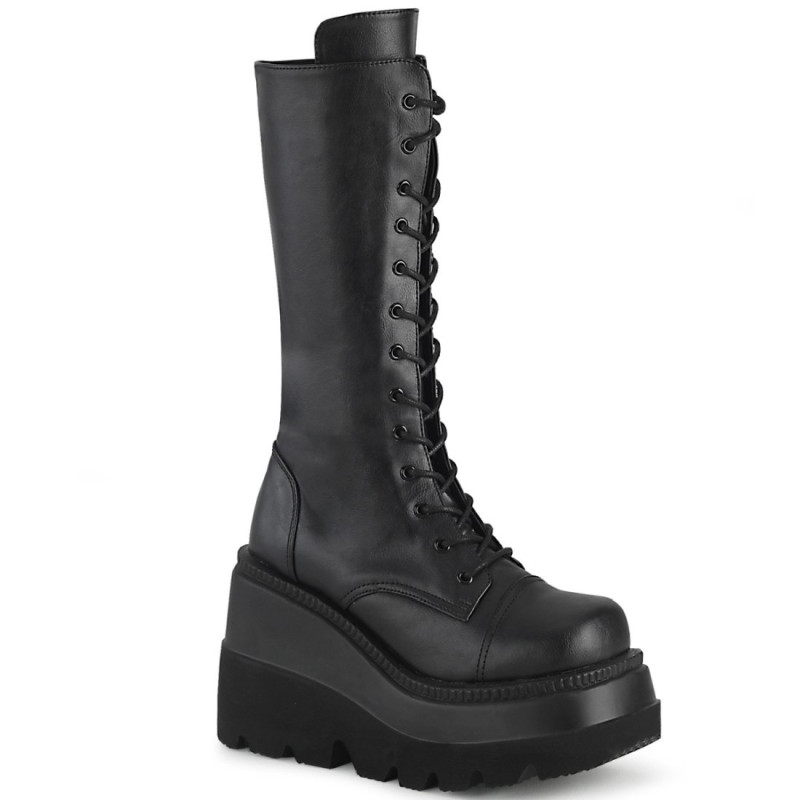Demonia SHAKER-72 Black Platform Knee High Wedge Boots Demonia SHAKER-72 Black Platform Knee High Wedge Boots