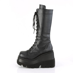 Demonia SHAKER-72 Black Platform Knee High Wedge Boots