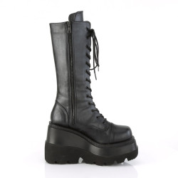 Demonia SHAKER-72 Black Platform Knee High Wedge Boots