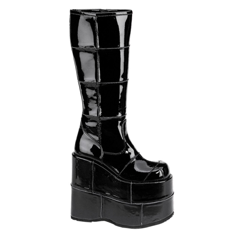 Demonia STACK-301 Black Patent Cyber Platform Men Boots
