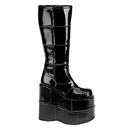 Demonia STACK-301 Black Patent Cyber Platform Men Boots