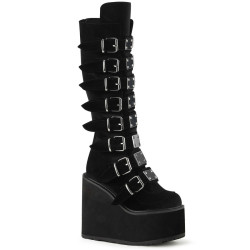 Demonia SWING-815 Black Velvet Platform Knee High Boots