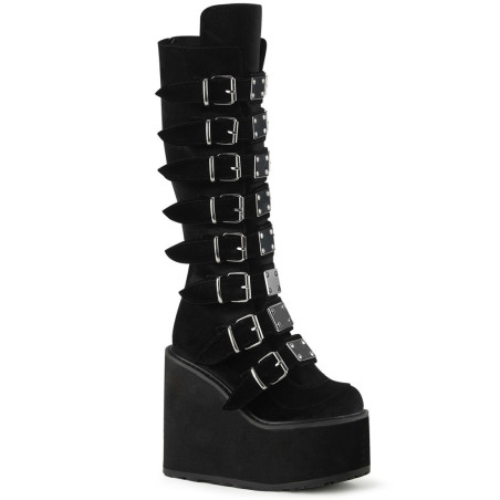 Demonia SWING-815 Black Velvet Platform Knee High Boots