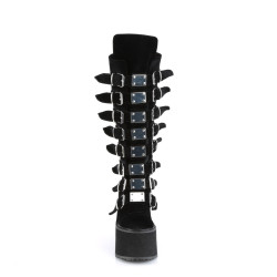 Demonia SWING-815 Black Velvet Platform Knee High Boots