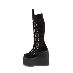 Demonia SWING-815 Black Velvet Platform Knee High Boots