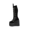 Demonia SWING-815 Black Velvet Platform Knee High Boots
