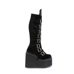 Demonia SWING-815 Black Velvet Platform Knee High Boots