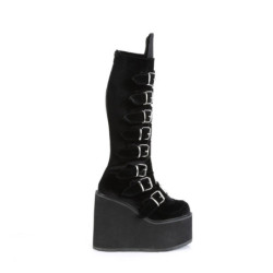 Demonia SWING-815 Black Velvet Platform Knee High Boots