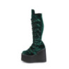 Demonia SWING-815 Emerald Velvet Platform Knee High Boots