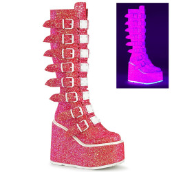 Demonia SWING-815UV Pink Glitter Platform Knee Boots