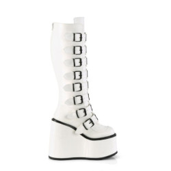 Demonia SWING-815 White Vegan Platform Knee High Boots