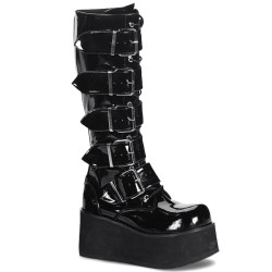 Demonia TRASHVILLE-518 Black Patent Platform Men Boots