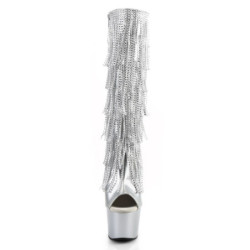 Pleaser ADORE-2024RSF Silver Platform Fringe Boots