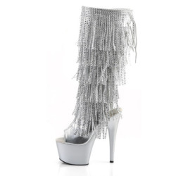 Pleaser ADORE-2024RSF Silver Platform Fringe Boots