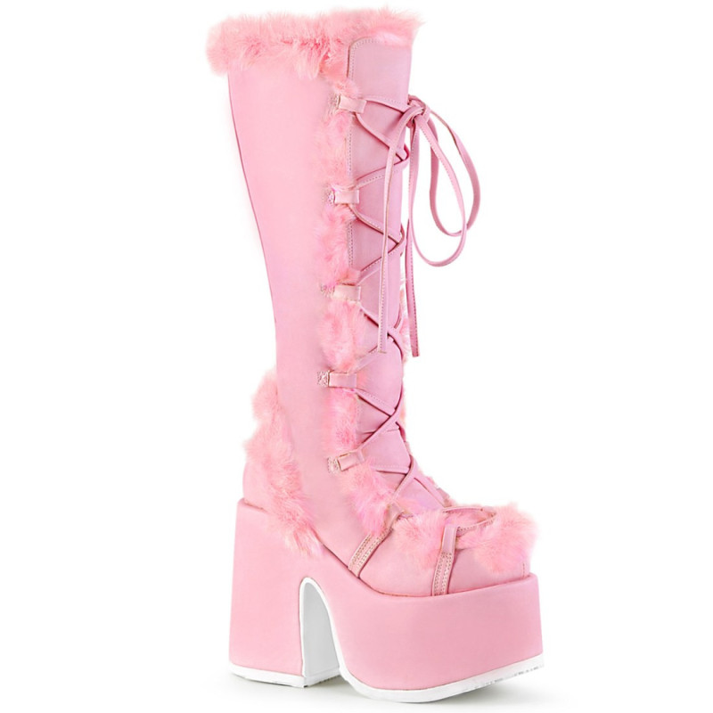 Demonia CAMEL-311 Pink Vegan Chunky Knee High Boot Demonia CAMEL-311 Pink Vegan Chunky Knee High Boot