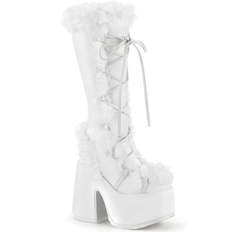 Demonia CAMEL-311 White Vegan Chunky Knee High Boot