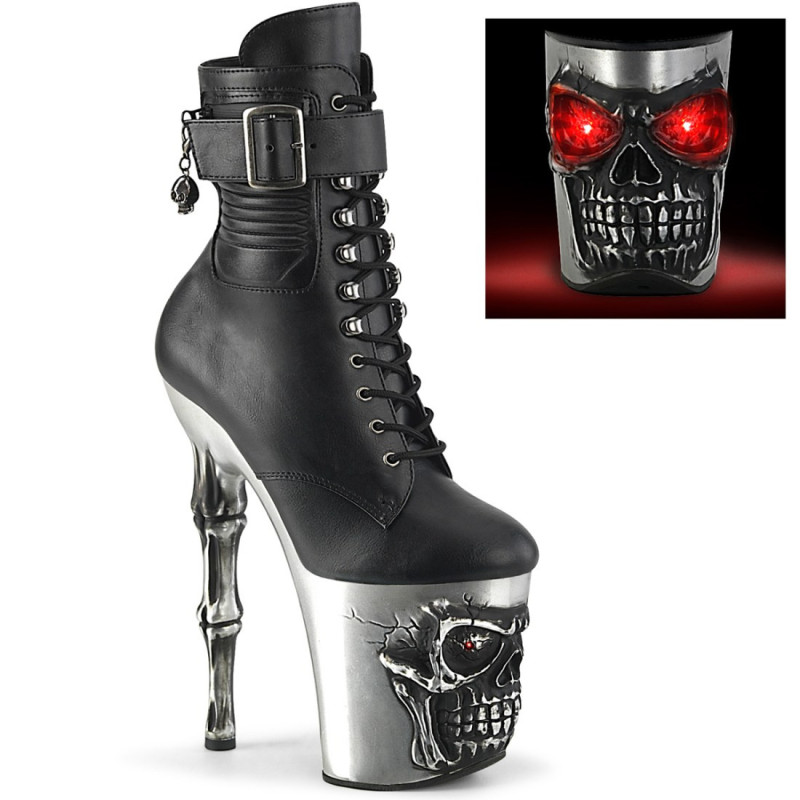 Pleaser RAPTURE-1020STR-LT Black Vegan Leather Silver