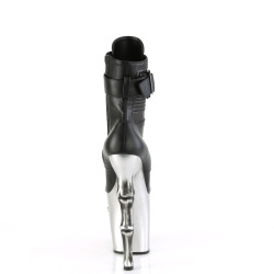 Pleaser RAPTURE-1020STR-LT Black Vegan Leather Silver