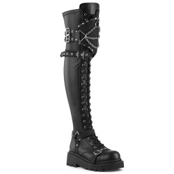 Demonia RENEGADE-320 Black Vegan Thigh High Platform Boots