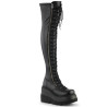 Demonia SHAKER-374 Black Platform Thigh High Wedge Boots