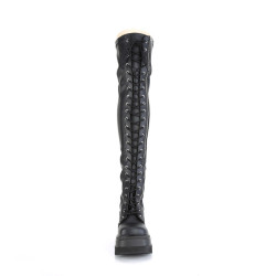 Demonia SHAKER-374 Black Platform Thigh High Wedge Boots