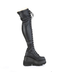 Demonia SHAKER-374 Black Platform Thigh High Wedge Boots