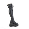 Demonia SHAKER-374 Black Platform Thigh High Wedge Boots