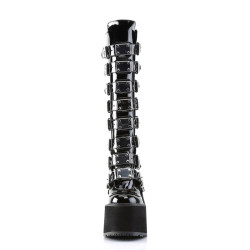 Demonia SWING-815 Black Patent Platform Knee High Boots