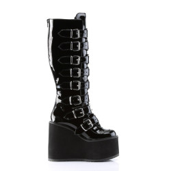 Demonia SWING-815 Black Patent Platform Knee High Boots