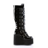 Demonia SWING-815 Black Patent Platform Knee High Boots