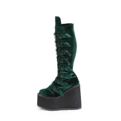 Demonia SWING-815 Emerald Velvet Platform Knee High Boots