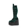 Demonia SWING-815 Emerald Velvet Platform Knee High Boots