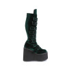 Demonia SWING-815 Emerald Velvet Platform Knee High Boots