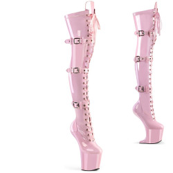 Pleaser CRAZE-3028 Rose Buckle Heelless Overknee Boots