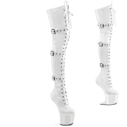 Pleaser CRAZE-3028 White Buckle Heelless Overknee Boots