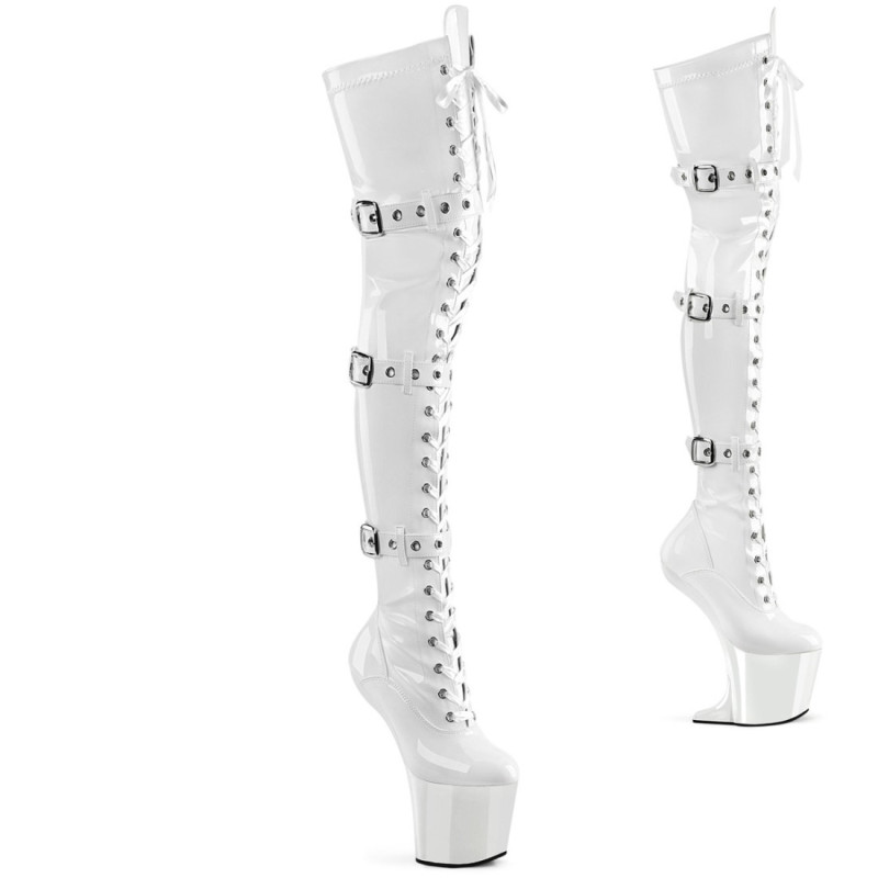 Pleaser CRAZE-3028 White Buckle Heelless Overknee Boots Pleaser CRAZE-3028 White Buckle Heelless Overknee Boots