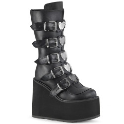 Demonia SWING-230 Black Vegan Platform Buckle Boots