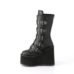 Demonia SWING-230 Black Vegan Platform Buckle Boots