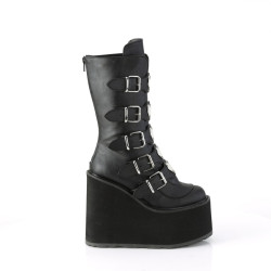 Demonia SWING-230 Black Vegan Platform Buckle Boots
