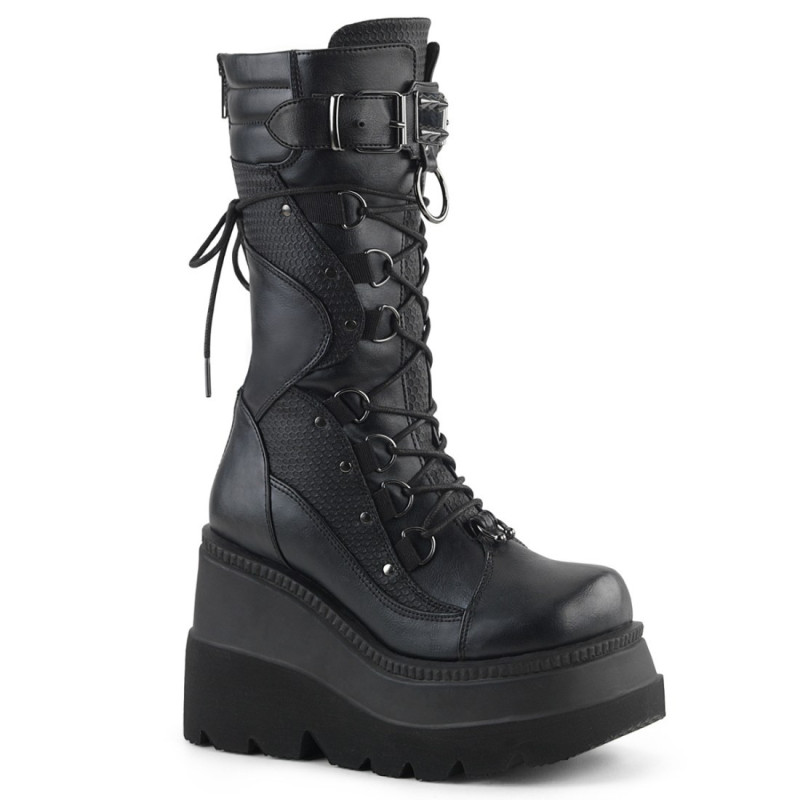 Demonia SHAKER-70 Black Vegan Platform Wedge Boots Demonia SHAKER-70 Black Vegan Platform Wedge Boots