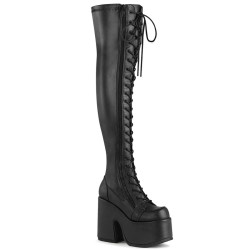 Demonia CAMEL-300 Black Vegan Chunky Overknee Boots
