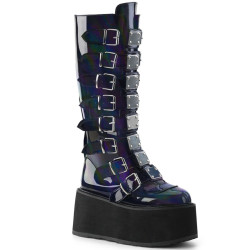 Demonia DAMNED-318 Black Hologram Platform Boots