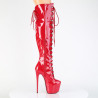 Pleaser JUBILANT-3012 Red Laced Over The Knee Boots