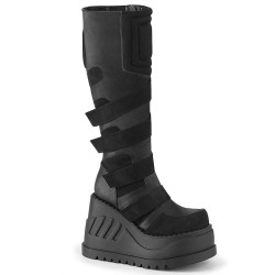 Demonia STOMP-228 Black Vegan Platform Wedge Boots