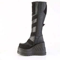 Demonia STOMP-228 Black Vegan Platform Wedge Boots