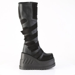 Demonia STOMP-228 Black Vegan Platform Wedge Boots