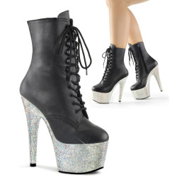 Pleaser BEJEWELED-1020-7 Black Vegan Leather Silver