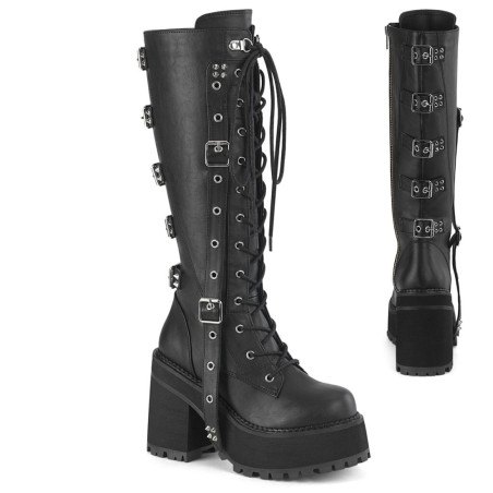 Demonia ASSAULT-218 Black Vegan Platform Women Boots